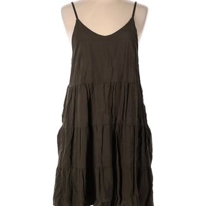 V neck sleeveless short green mini dress